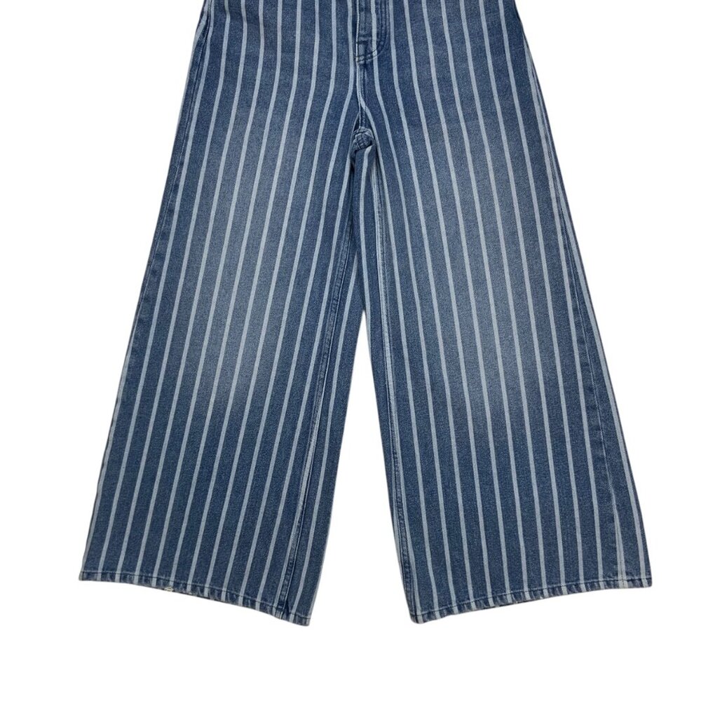 Free People Blue & White Striped Wide Leg Jeans - Picture 9 of 12